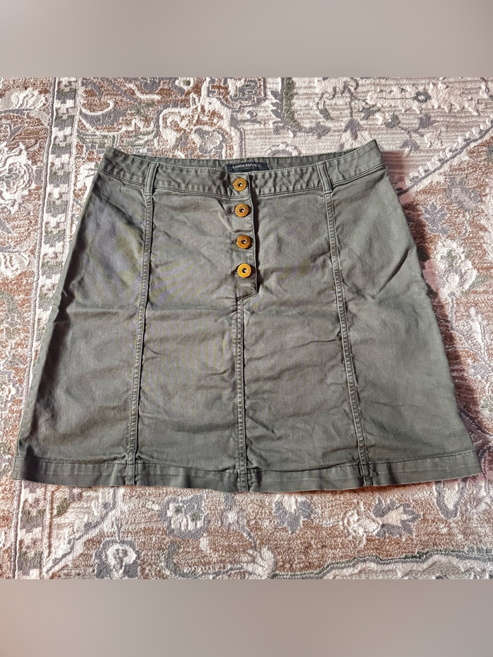 Banana Republic Olive Green Button-Front A-Line Mini Skirt